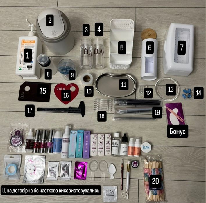 Великий набір для ламінування та фарбування брів ELAN, ZOLA + інструме