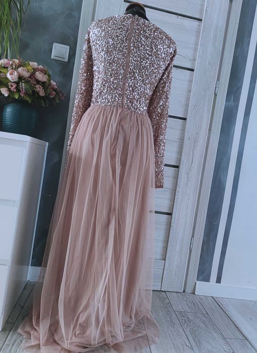 długa suknia wieczorowa z cekinami rozmiar xl 42 sylwestra studniówkę