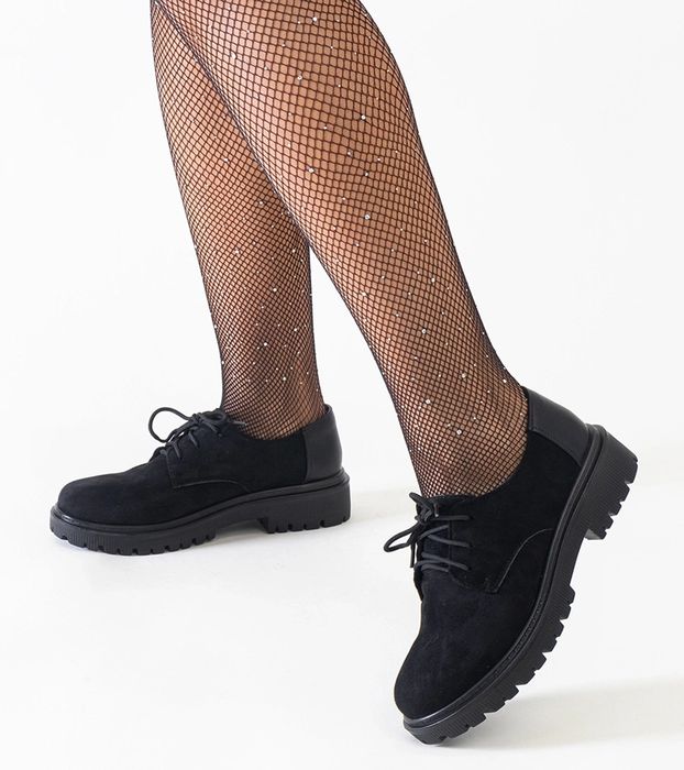 Czarne casualowe sznurowane półbuty z eko-zamszu Kalila