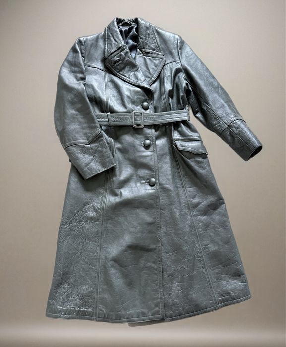 Płaszcz damski skórzany skóra naturalna 80s vintage retro L 40 nowa podszewka odswieżona skóra True vintage solidna skóra matrix zieony groszek