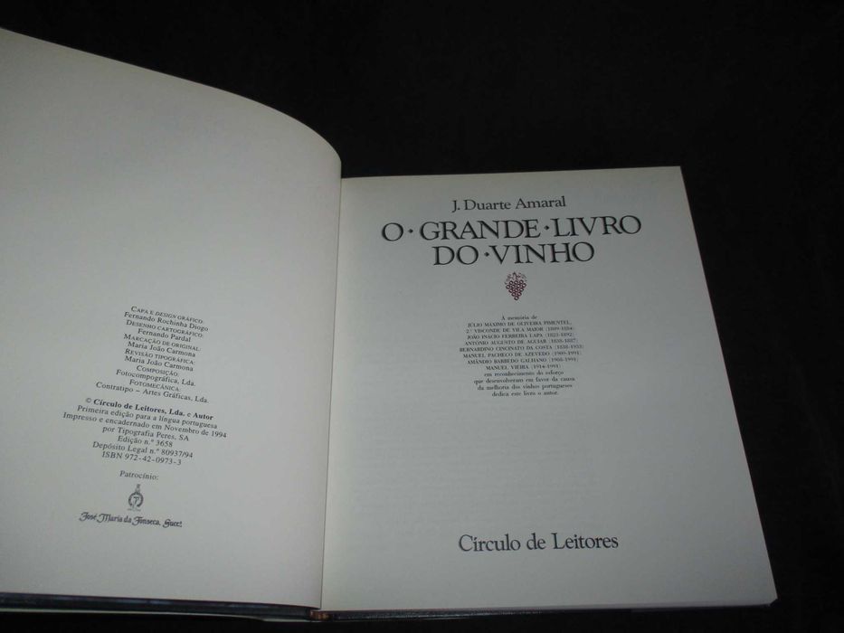 O Grande Livro do Vinho J. Duarte Amaral Círculo de Leitores 1ª edição