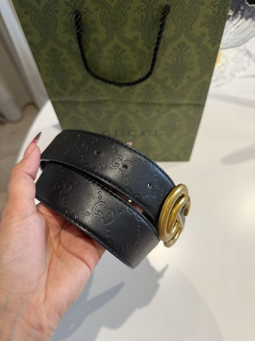Pasek GG Gucci czarny dwustronny skóra 3.8 cm