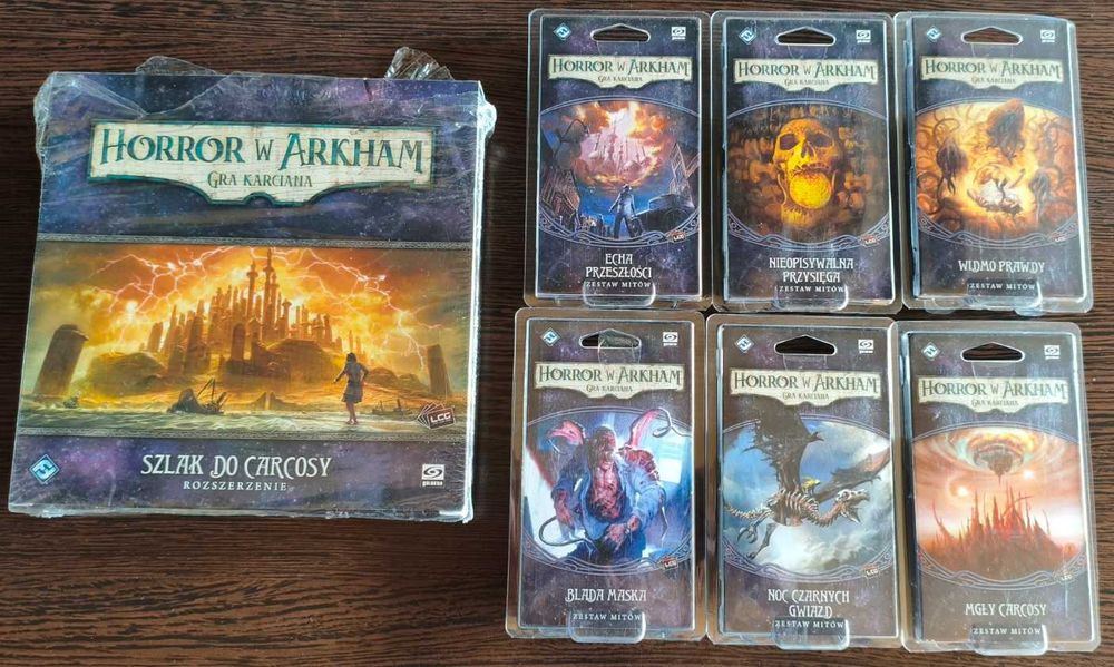 Horror w Arkham LCG Pełny cykl Szlak do Carcosy (rozszerzenie + 6 zestawów mitów) (w oryginalnych pudełkach, stan bdb)