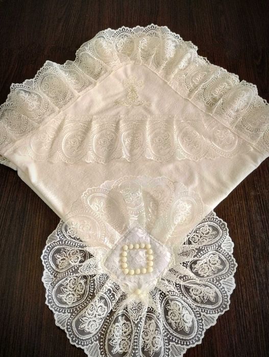 Див.всі фото. Крижма покривало накидка для хрестин малюка біла молочна