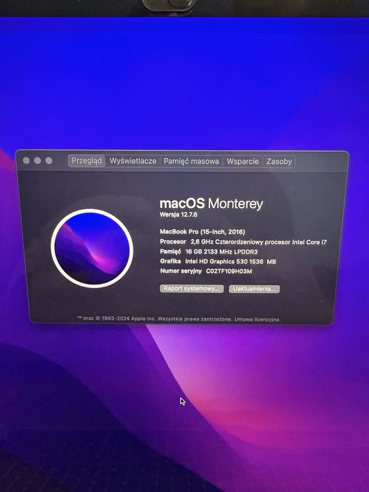 Laptop Macbook pro 15, 2016
