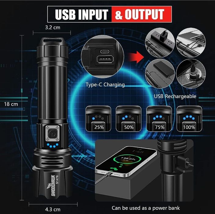 Lanterna tática recarregável 10.000 lumens novo