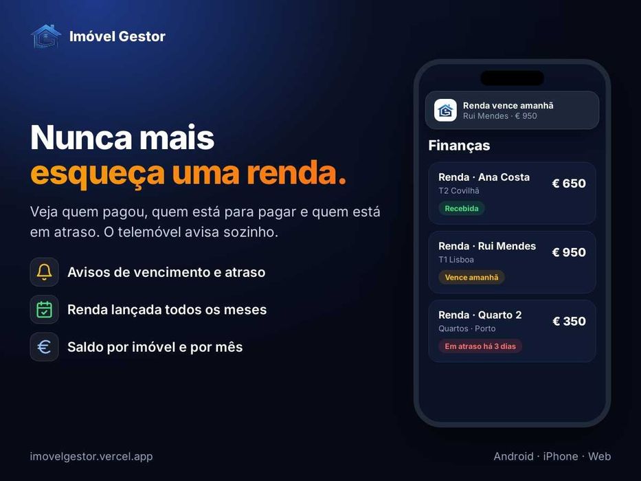 App gestão de arrendamento: rendas, recibos e IRS – plano grátis