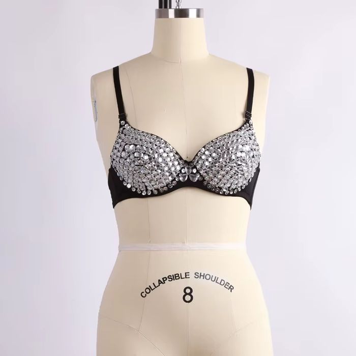 Efektowny Damski Biustonosz Push Up z Kryształkami - S