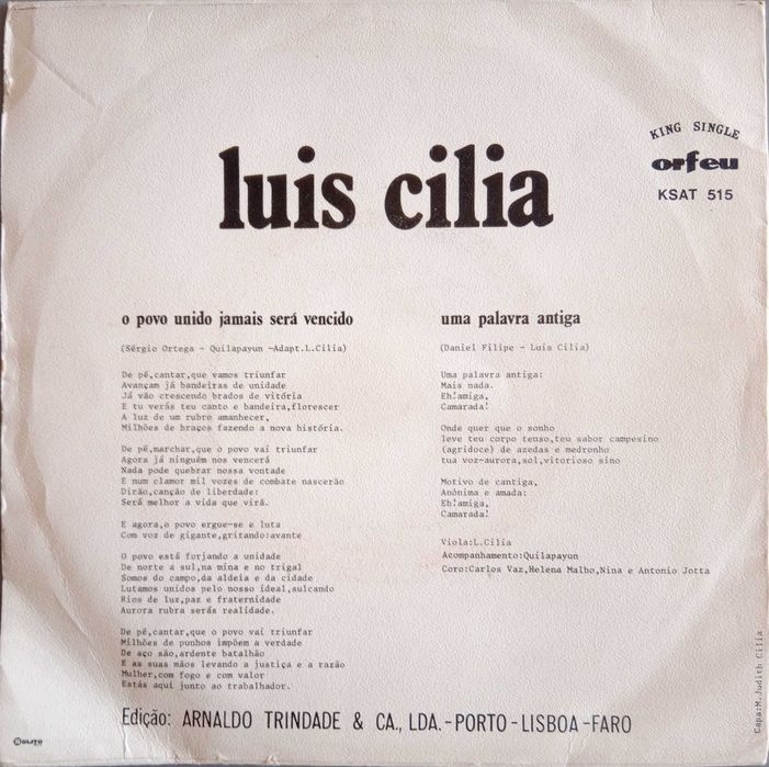 Luís Cília	- - - - -	O Povo Unido Jamais Será Vencido	- - - - -	Single