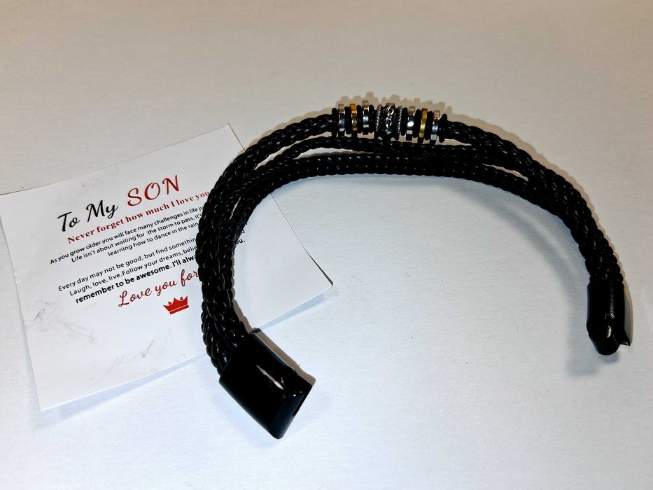 N270 Skórzana Bransoletka Męska Pleciona Dla Syna To My Son Prezent