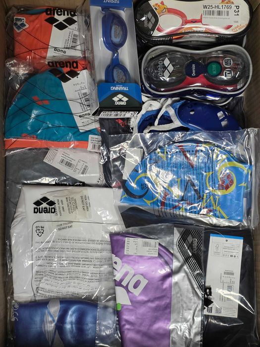 Nowa Odzież Kąpielowa Arena Stroje Kąpielowe Spodenki Okularki, Czepki