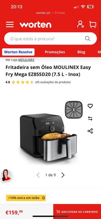 Fritadeira sem Óleo MOULINEX Easy Fry Mega 7.5 L