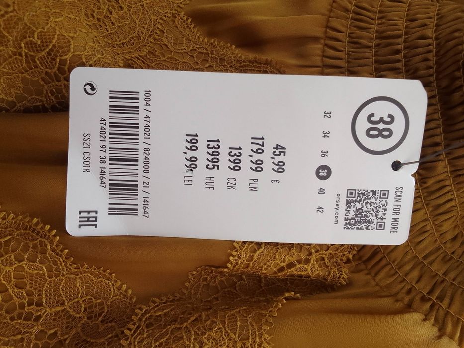 Sukienka Orsay 38 nowa maxi z rękawkiem kolor musztardowy