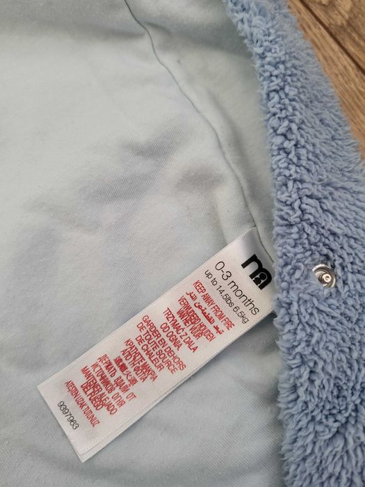 Kombinezon 0-3mies r.56/62 zimowy niebieski miś z kapturem uszkami