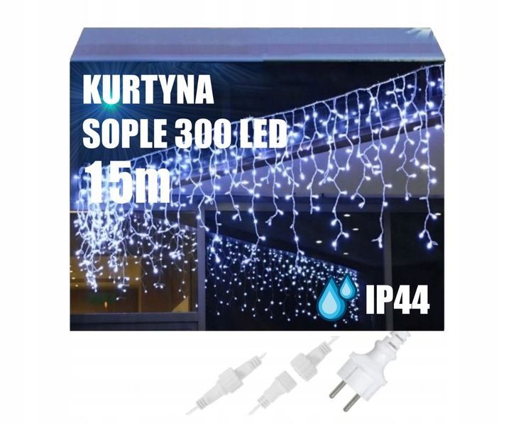 sople 300led lampki zewnętrzne ip44 flash kurtyna girlanda świetlna 13m