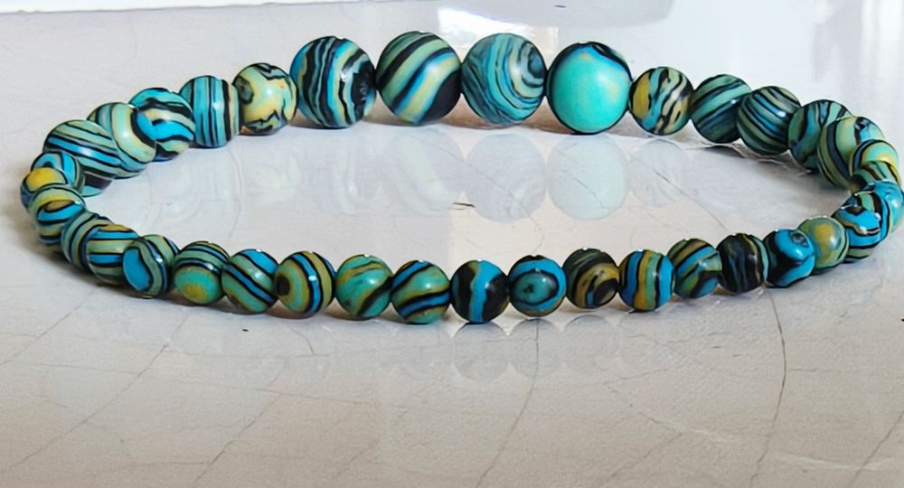 Bransoletka Męska Malachit Niebieski Turkusowy Handmade 18 cm
