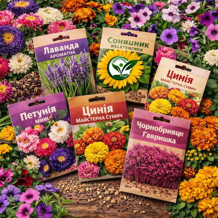 Набір насіння овочів, зелені, квітів з різних упаковок підбераємо