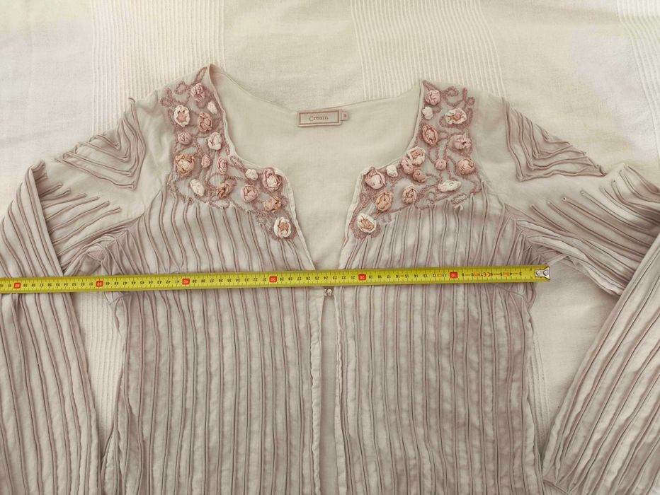 żakiet blezer narzutka beż róż krem kwiaty M 38 - L 40 Cream