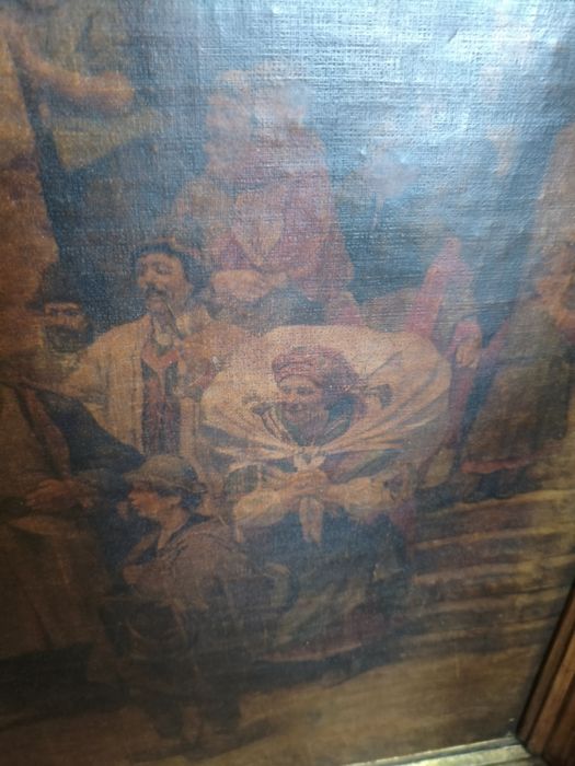 Stary obraz olejny na płótnie w pięknej, złoconej ramie – duży