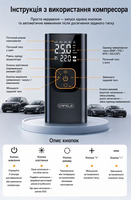 Бездротовий компресор CAFELE / насос для авто + подарунок кейс для зберігання