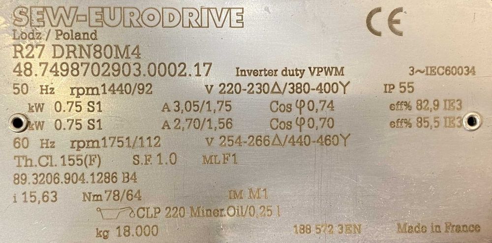 motoreduktor / przekładnia 0,75kW 92obr. 3fazowy SEW