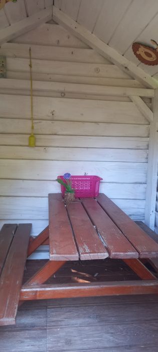 Domek ogrodowy dla dzieci, drewniany zjeżdżalnia