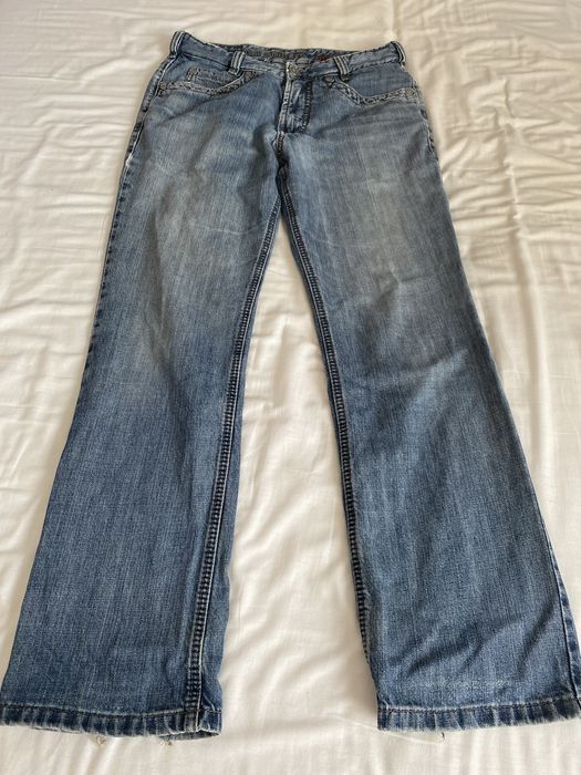 szerokie spodnie baggy jeansy niebieskie y2k affliction