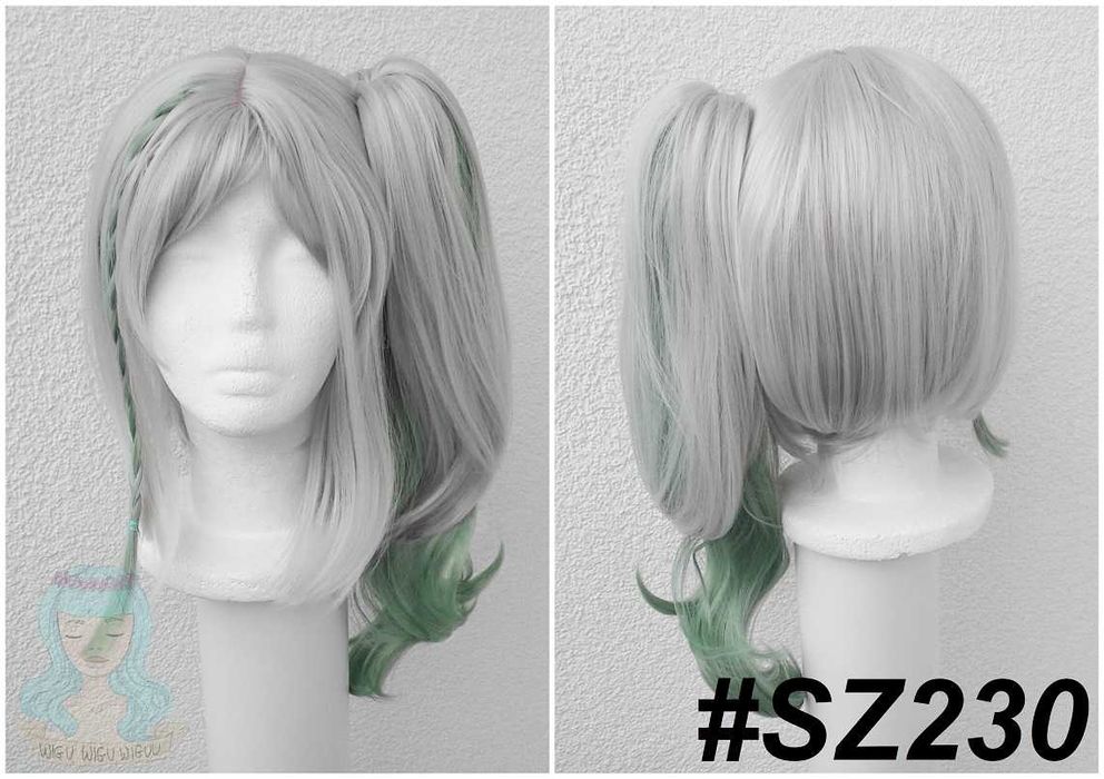 Nahida Genshin Impact szara zielona peruka z kitką cosplay szary wig