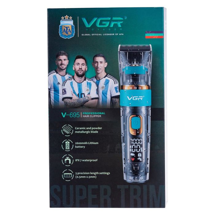 Машинка для стрижки VGR V-695 акумуляторна 5 насадок, блакитний