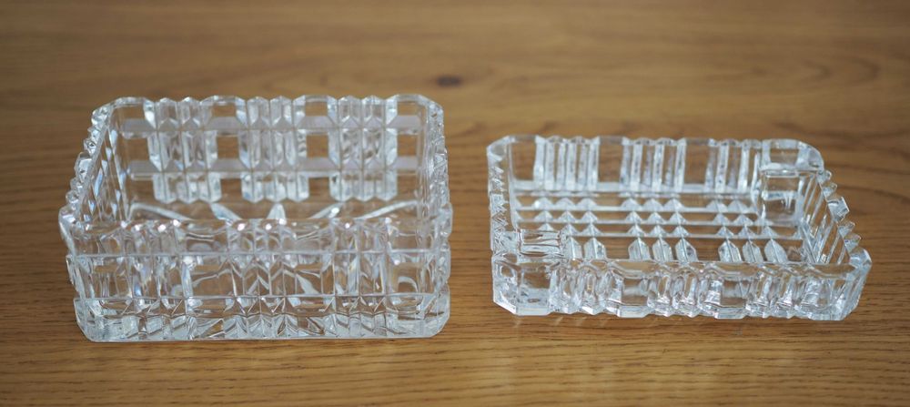 Kryształowa popielniczka, pojemnik, papierośnica PRL