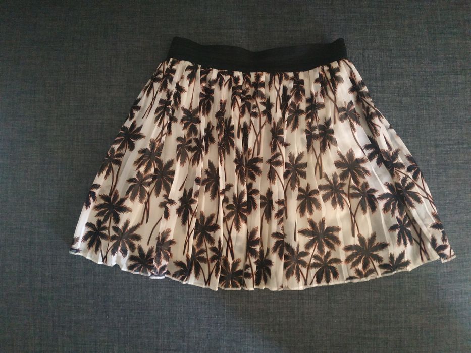 Spódnica w palmy S/M Pimke rozkloszowana plisowana elegancka jesien