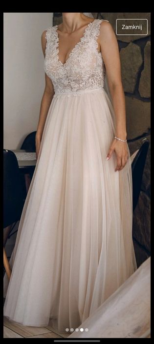 Suknia ślubna ecru tiul biało beżowa r 36/38
