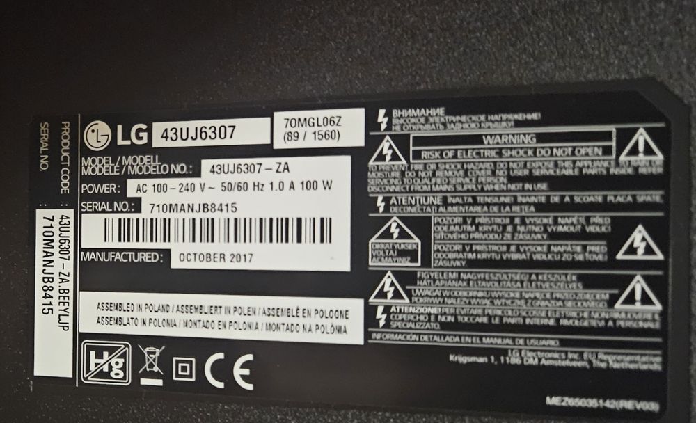 Телевізор LG43UJ6307