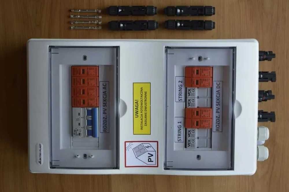 Rozdzielnica fotowoltaiczna PV 2x8 AC DC 1000V T2 4szt złącza klucz MC4