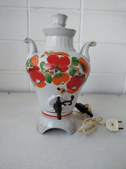 Фарфоровой електричний самовар, ручний розпис
