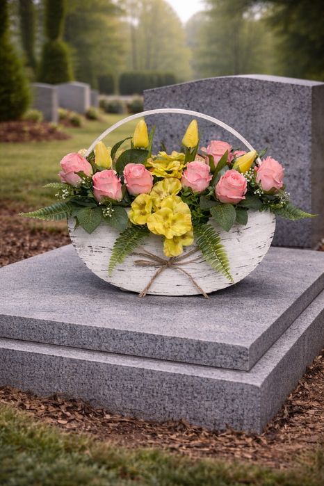 Stroik wiosenny, wielkanocny ,na cmentarz, kompozycja kwiatowa, nagrob