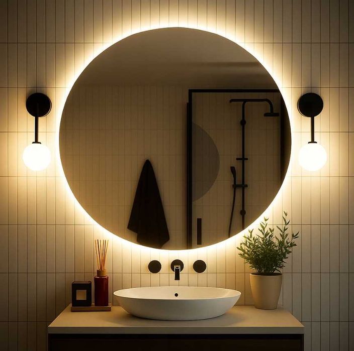 Lustro LED 70 cm Okrągłe IP65 –Zmiana Barwy, Montaż w Zestawie PREMIUM