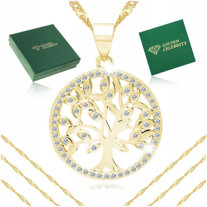 Złoty Naszyjnik Zawieszka Drzewko Szczęścia Prezent Dla Dziewczynki Pr