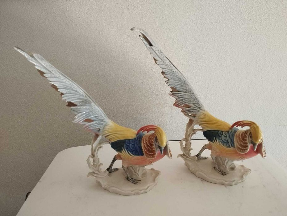 Casal de Faisões Dourados em porcelana alemã Karl Ens