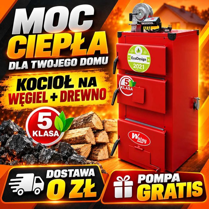 Kocioł piec c.o.35kW do 300m2 na węgiel drewno 5 klasa darmowa dostawa