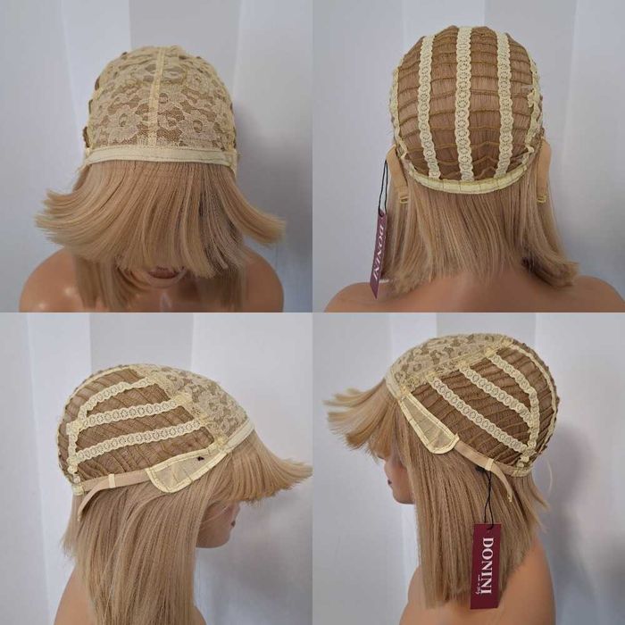 Krótka peruka bob blond z grzywką