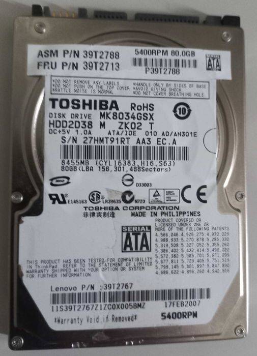DISCO  TOSHIBA  80  GB ,  vendo  por  10  euros.