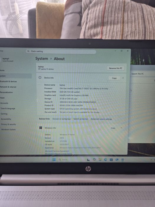 Wydajny laptop HP 15 i7 256GB 8GB RAM WINDOWS 11