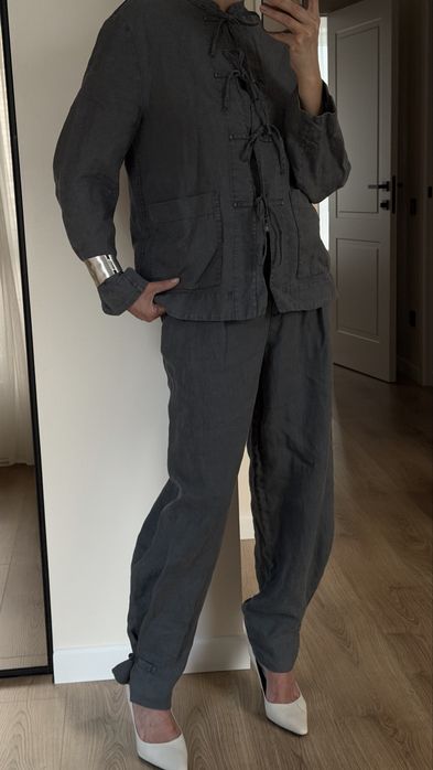 Льняний костюм Zara сірий, графіт, S-M