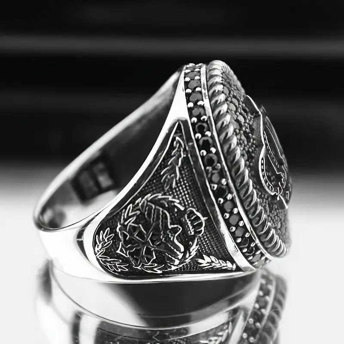 Мужская двуцветная черная Печатка ручной работы корона