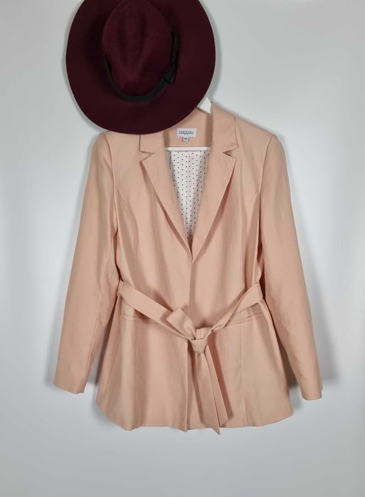 Garnitur Taranko M,L pudrowy róż, tencel i len. Marynarka i spodnie.