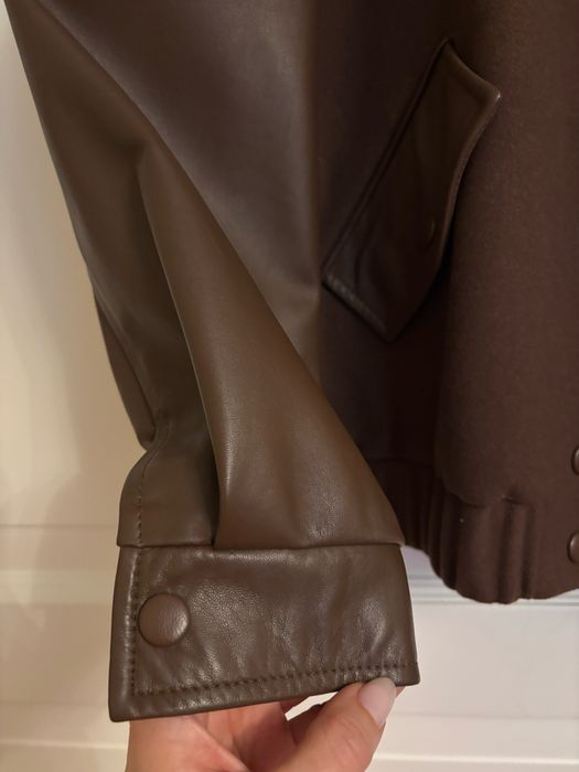 Кашеміровий шкіряний бомбер куртка вовна кашемір шкіра коричневий