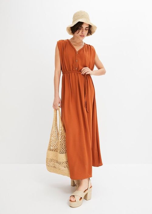 B.P.C długa sukienka maxi brązowa z paskiem r.42