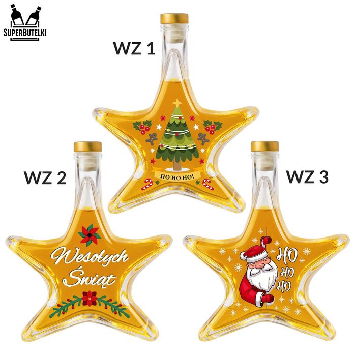 5x Butelki GWIAZDKA 200 ml z korkami na nalewki świąteczne prezenty