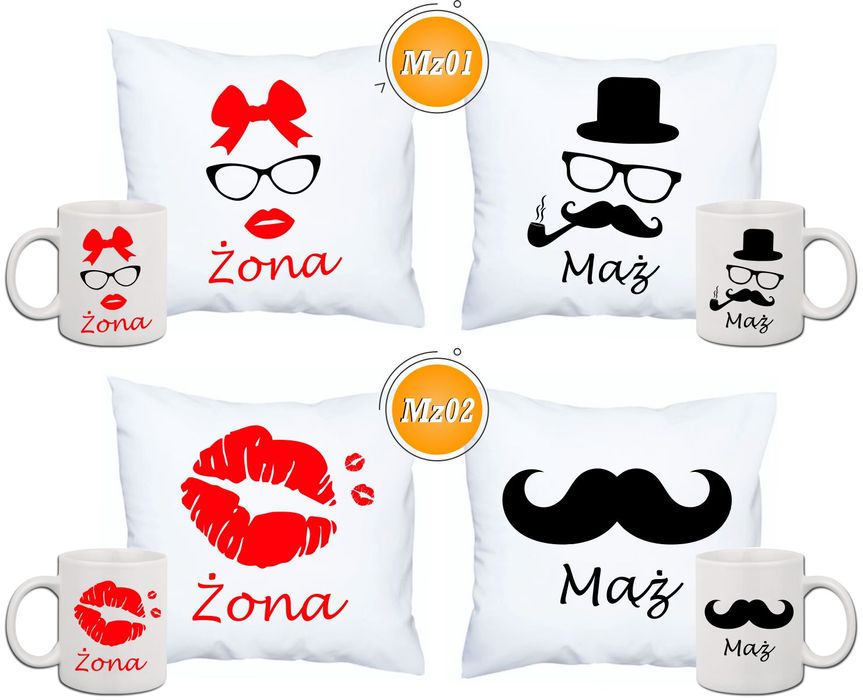 prezent na ślub mąż i żona zestaw poduszka i kubek